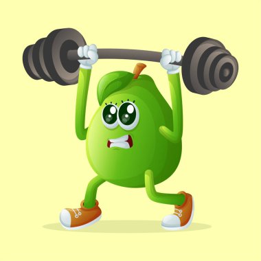 Güzel guava karakteri ağırlık kaldırıyor. Çocuklar, ürünler ve çıkartmalar için mükemmel, afiş promosyonu veya blo