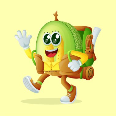 Ballı kavun karakteri yürüyüşü. Çocuklar, ürünler ve çıkartmalar için mükemmel, reklam oranları