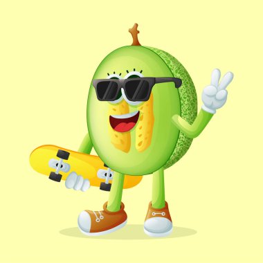 Ballı kavun karakteri kaykay. Çocuklar, ürünler ve çıkartmalar için mükemmel, reklam oranları