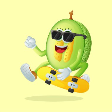 Ballı kavun karakteri kaykay. Çocuklar, ürünler ve çıkartmalar için mükemmel, reklam oranları