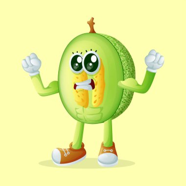 Ballı kavun karakteri kaslarını gösteriyor. Çocuklar, ürünler ve çıkartmalar için mükemmel, reklam oranları