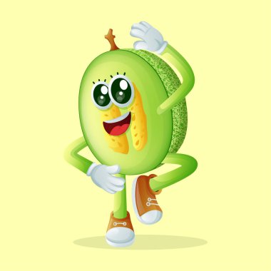 Ballı kavun karakteri geriniyor. Çocuklar, ürünler ve çıkartmalar için mükemmel, reklam oranları