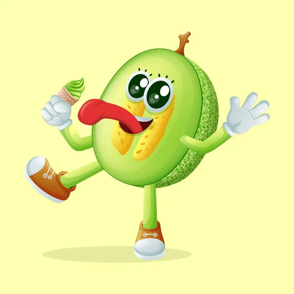 Honigtau Melone Charakter Leckt Eine Eiszapfen Perfekt Für Kinder Fanartikel — Stockvektor