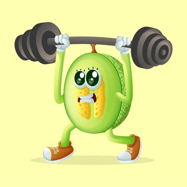 Honeydew Melon Character Lifting Weights Perfect Kids Merchandise Sticker Banner — Stock Vector