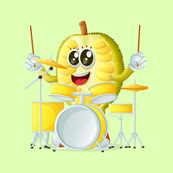 Jackfruit Character Playing Drum Perfect Kids Merchandise Sticker Banner Promotio — Stock Vector