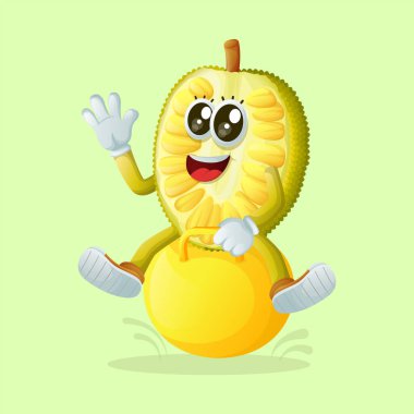 Zıplayan topla oynayan Jackfruit karakteri. Çocuklar, ürünler ve çıkartmalar için mükemmel, reklam oranları