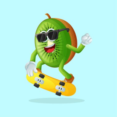 Kivi haracter kaykayı. Çocuklar, ürünler ve çıkartmalar için mükemmel, reklam oranları