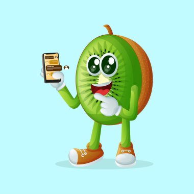 Kivi karakteri elinde akıllı telefon ve mesaj tutuyor. Çocuklar, ürünler ve çıkartmalar için mükemmel, reklam oranları
