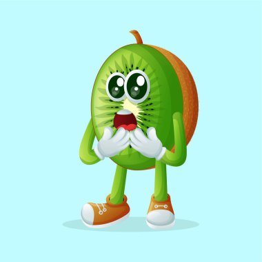 Şaşırmış bir yüzü ve ağzı açık bir kivi karakteri. Çocuklar, ürünler ve çıkartmalar için mükemmel, reklam oranları