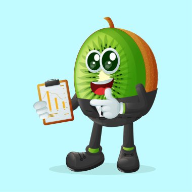 Elinde dosya tutan kivi karakteri. Çocuklar, ürünler ve çıkartmalar için mükemmel, reklam oranları