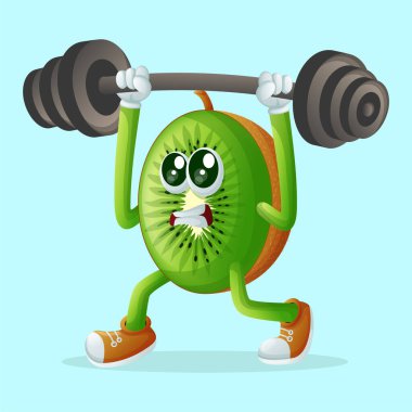 kivi karakteri ağırlık kaldırıyor. Çocuklar, ürünler ve çıkartmalar için mükemmel, reklam oranları