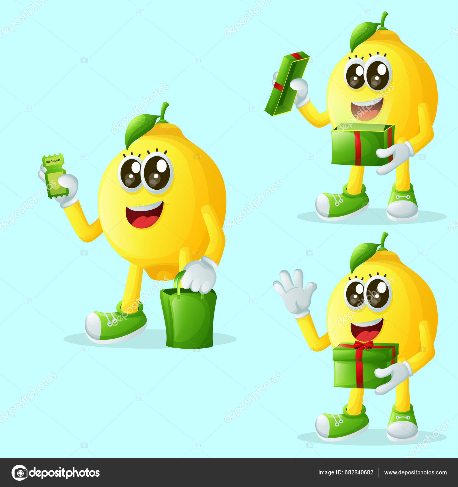 Set Cute Lemon Characters Receiving Gifts Perfect Kids Merchandise ...