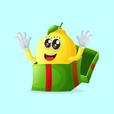 Hediye kutusunda şirin bir limon karakteri beliriyor. Çocuklar, eşyalar ve yapışkanlar için mükemmel.