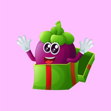 Hediye kutusunda sevimli bir mangosteen karakteri beliriyor. Çocuklar, eşyalar ve yapışkanlar için mükemmel.