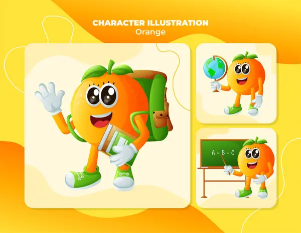 一套可爱的橙色字符在教育 完美的儿童 商品和贴纸 横幅促销或Blo 图库矢量图片