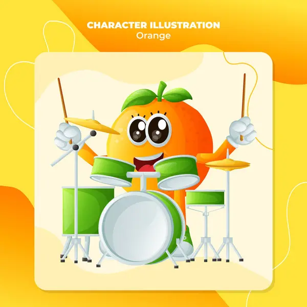 可爱的橙色角色打鼓 完美的儿童 商品和贴纸 图库插图