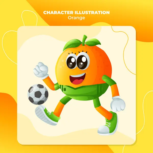 可爱的橙色人物踢足球 完美的儿童 商品和贴纸 横幅促销或Blo 图库矢量图片