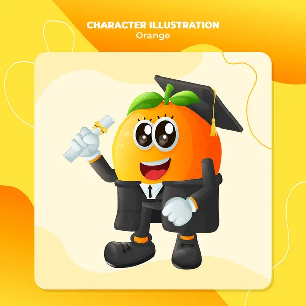 漂亮的橙色人物 戴着毕业帽 并持有毕业证书 很适合Ki 图库插图