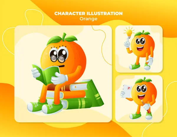 一组可爱的橙色字符是聪明的 完美的儿童 商品和贴纸 横幅促销或Blo 矢量图形