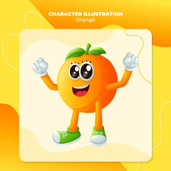 可爱的橙色人物用他的手做胜利的标志 完美的儿童 商品和贴纸 横幅促销或Blo 免版税图库插图