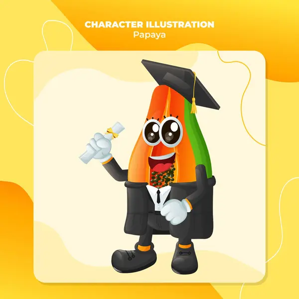 Stock vector Cute papaya character wearing a graduation cap and holding a diploma. Perfect for ki