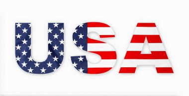 Amerika Birleşik Devletleri, beyaz arka planda ABD bayrağına sarılı bir şekilde metin için boş alana sahiptir. Asgari illüstrasyon. 4 Temmuz, Bağımsızlık Günü, Seçimler ve Başkanlık Günü için uygun. Beyaz arkaplanda metin için boş alan