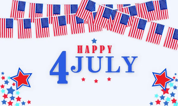 7月4日のアメリカ国旗グリーティングカード お祝いの表情をしたカラフルな星 白い背景 — ストック写真