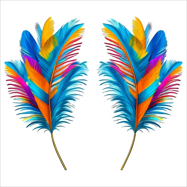 カラフルな羽 水彩のシームレスなテクスチャ 異なる熱帯の葉を持つ背景 — ストックベクタ