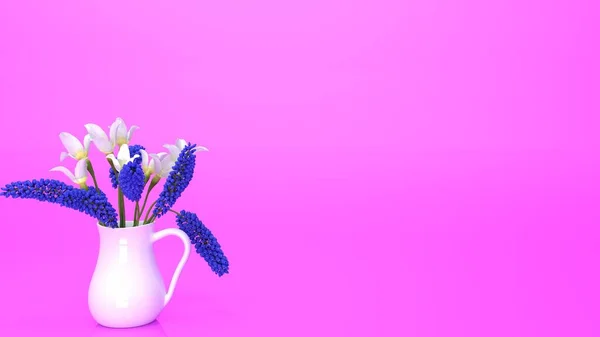 Schöne Blumen Der Vase Auf Farbigem Hintergrund — Stockfoto