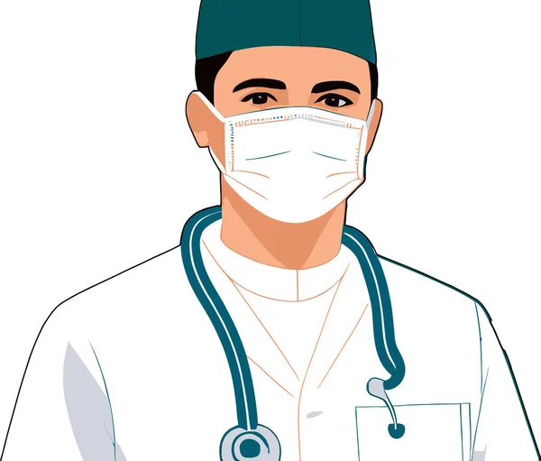 Arts Met Een Stethoscoop Medische Masker — Stockvector