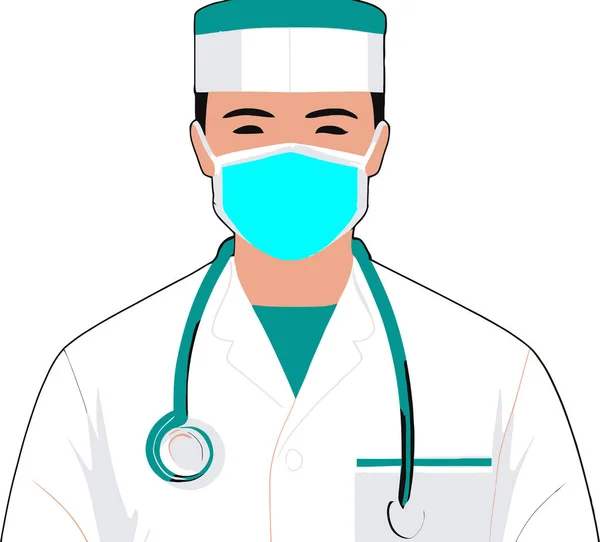 Lekarz Stetoskopem Maską Medyczną Wektor Projekt Ilustracji — Wektor stockowy