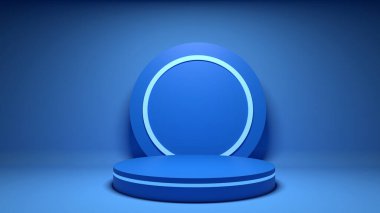 Blue Podium product display background with light effect 3d rendering. clipart