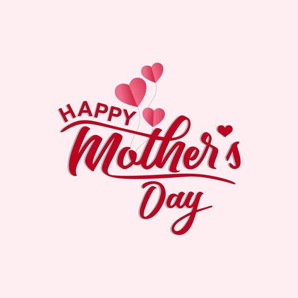 Happy mothers day 3d realistic background illustration with pink heart shaped vector and copy space Area
