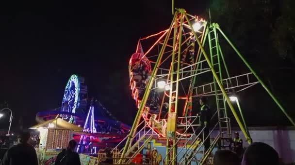Selected Focus Game Rides Funfair Festival Decorated Beautiful Lights Bandung — Stock Video