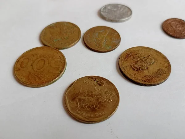 Beaucoup Pièces Anciennes Isolées Indonésie Monnaie Roupie — Photo