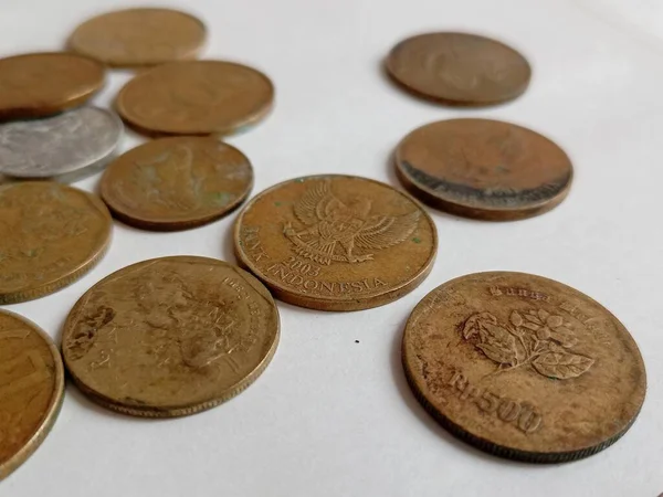 Viele Antike Münzen Aus Indonesien Isoliert Rupiah Währung — Stockfoto