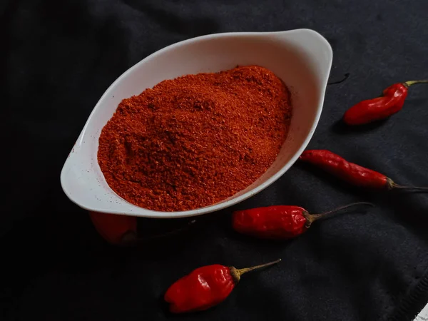 Chili Powder Seasoning Blend Ground Chiles White Bowl Red Chiles — Stock Photo, Image