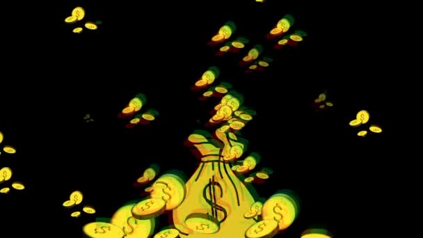 Dollar Coins Money Falling Black Green Background — Stock Video