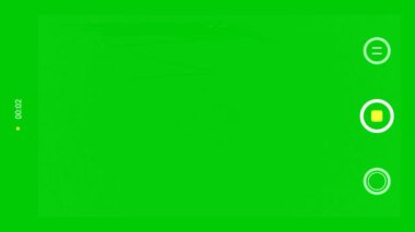 Akıllı telefon kaydı, yeşil arkaplanlı bir çerçeve. Çoklu ayarlı dijital ekran ve 1 dakikalık kayıt zaman kodu, 4k mobil video kaydedici