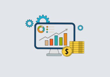 Isometric illustration of business growth chart and analytics on computer screen