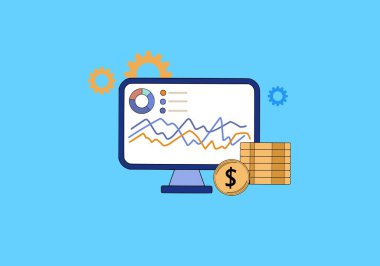 Isometric illustration of business growth chart and analytics on computer screen