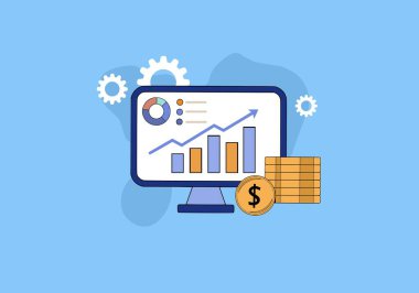 Isometric illustration of business growth chart and analytics on computer screen