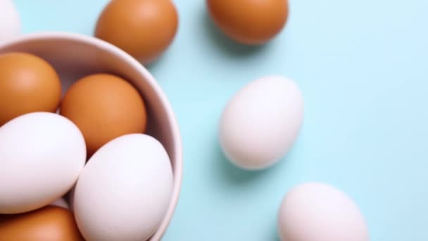色付きの背景に新鮮な農場の卵 高品質の写真 — ストック動画