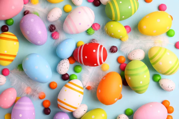 Пасхальные Яйца Цветном Фоне Праздничный Фон Высокое Качество Фото — стоковое фото