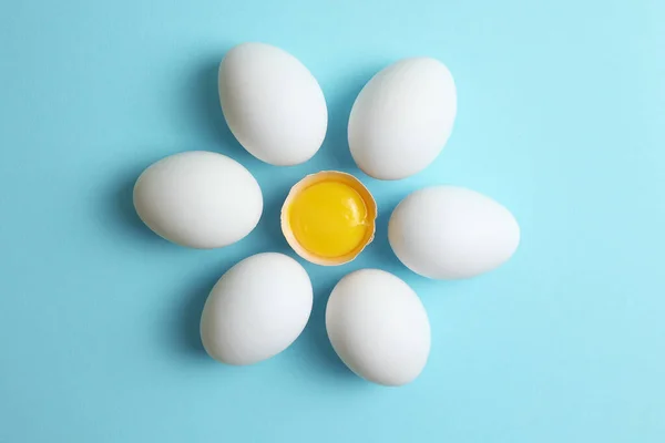 stock image fresh farm eggs on a colored background. High quality photo