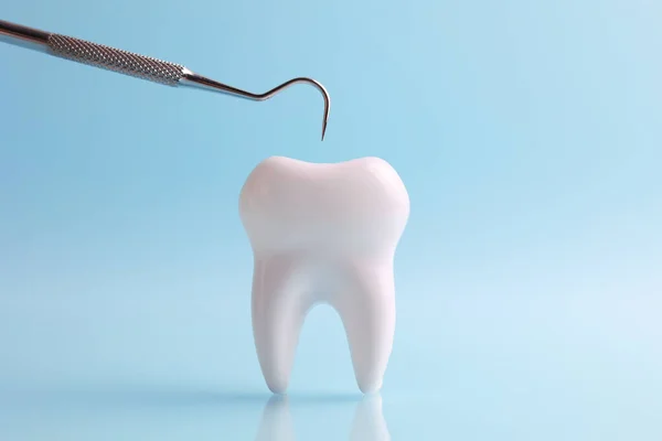 Dişçi konsepti. Renkli bir arkaplanda, yazı için yeri olan diş ve diş aletlerinin modeli. - Evet. Yüksek kalite fotoğraf