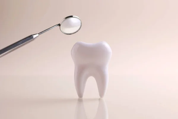 Dişçi konsepti. Renkli bir arkaplanda, yazı için yeri olan diş ve diş aletlerinin modeli. - Evet. Yüksek kalite fotoğraf