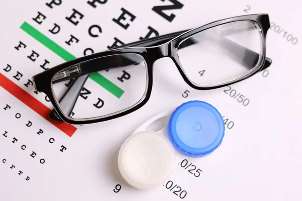 Uma Mesa Para Verificar Visão Lentes Contato Óculos Com Fundo — Fotografia de Stock