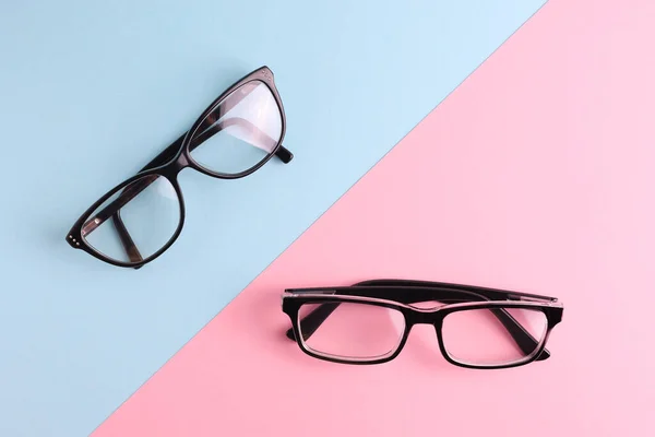 Gafas Para Corrección Visión Fondo Color Con Espacio Para Texto — Foto de Stock