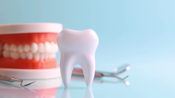 Dişçi Konsepti Renkli Bir Arkaplanda Yazı Için Yeri Olan Diş — Stok video
